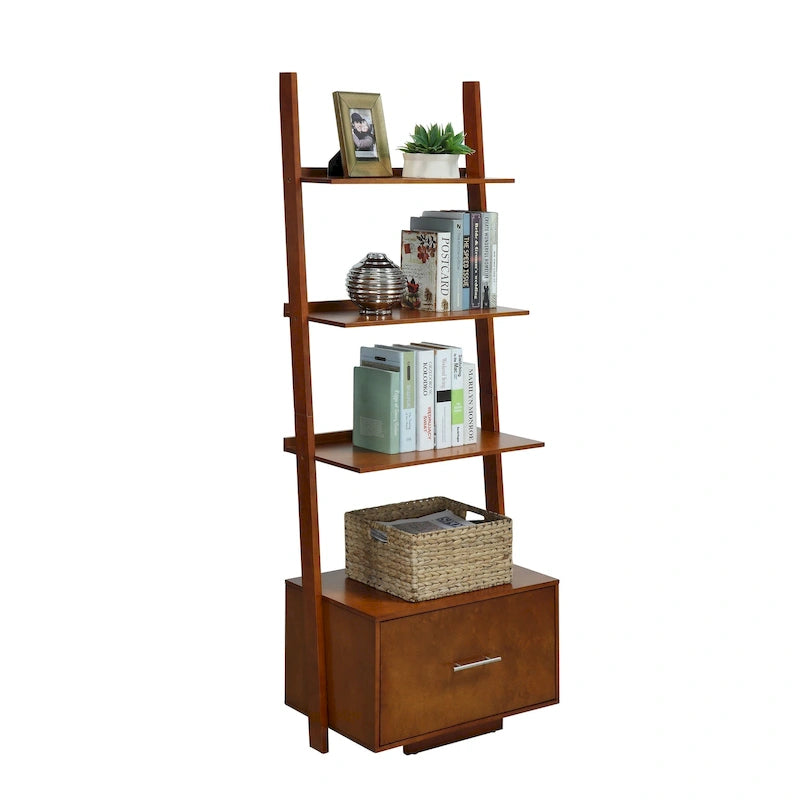 Convenience Concepts American Heritage Ladder Bookshelf with File Drawer