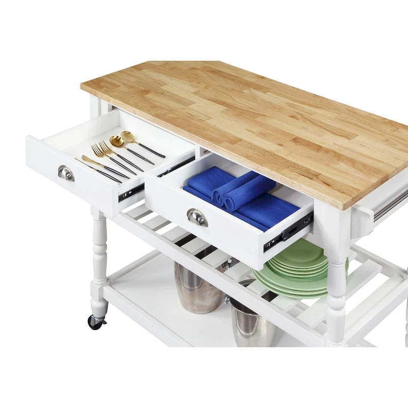 French Country 3 Tier Butcher Block Kitchen Cart with Drawers