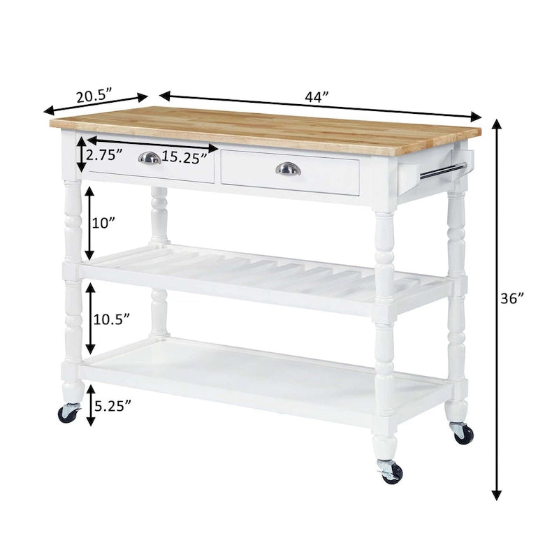 French Country 3 Tier Butcher Block Kitchen Cart with Drawers