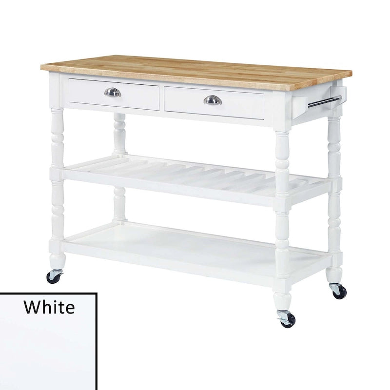 French Country 3 Tier Butcher Block Kitchen Cart with Drawers