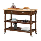 French Country 3 Tier Butcher Block Kitchen Cart with Drawers