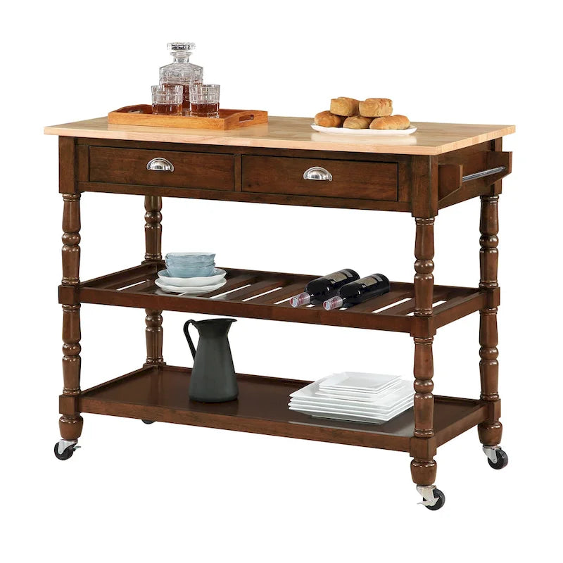 French Country 3 Tier Butcher Block Kitchen Cart with Drawers