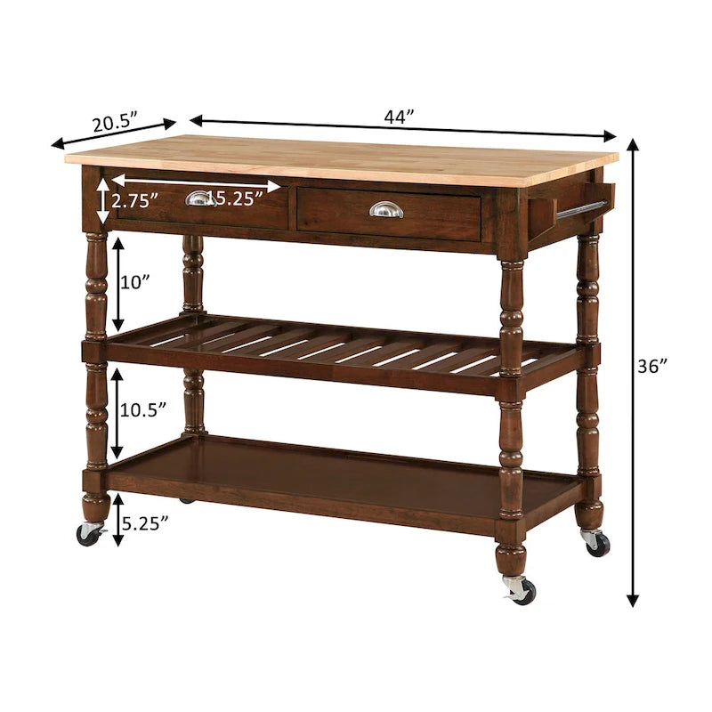 French Country 3 Tier Butcher Block Kitchen Cart with Drawers