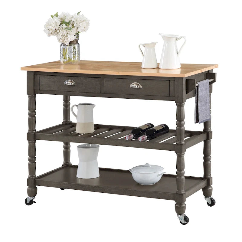 French Country 3 Tier Butcher Block Kitchen Cart with Drawers