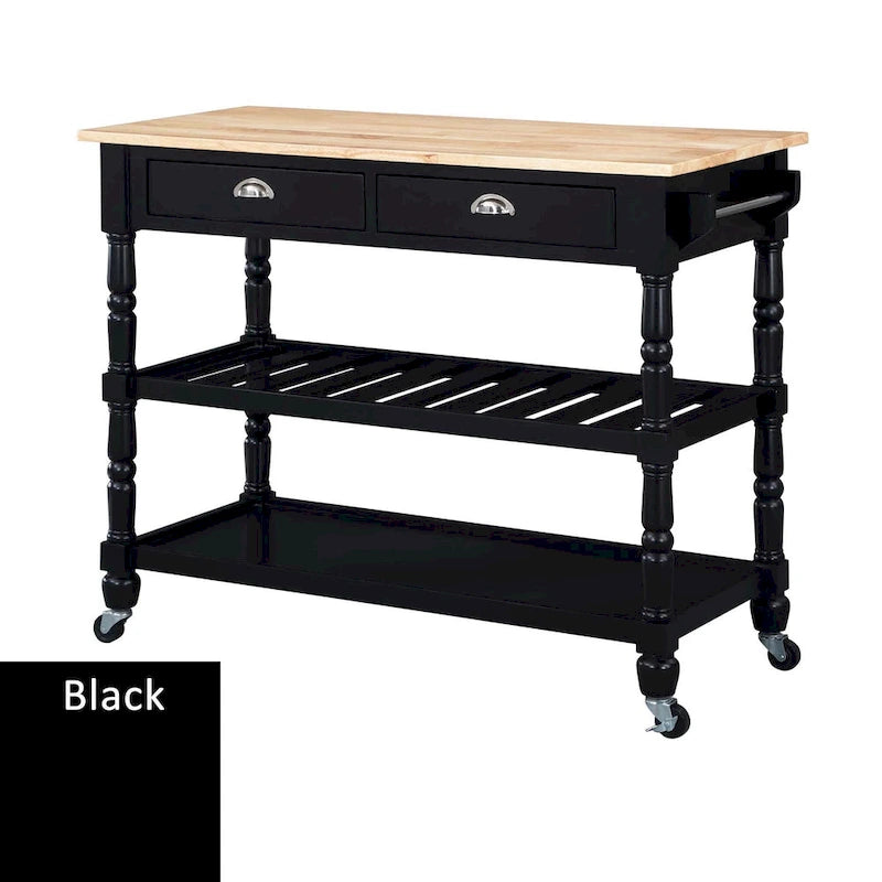 French Country 3 Tier Butcher Block Kitchen Cart with Drawers