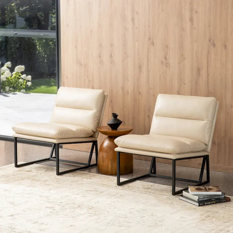 Glitzhome 30.25H Modern Soft PU Leather Armless Accent Chair