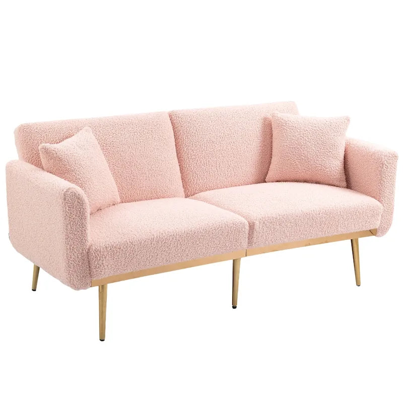 Teddy Fabric Upholstered Tufted Loveseats Sleeper Sofa With Rose Golden Legs
