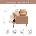 Teddy Fabric Upholstered Tufted Loveseats Sleeper Sofa With Rose Golden Legs