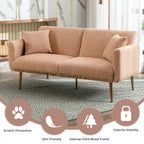 Teddy Fabric Upholstered Tufted Loveseats Sleeper Sofa With Rose Golden Legs