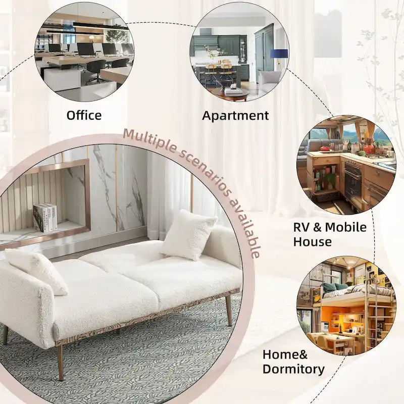 Teddy Fabric Upholstered Tufted Loveseats Sleeper Sofa With Rose Golden Legs