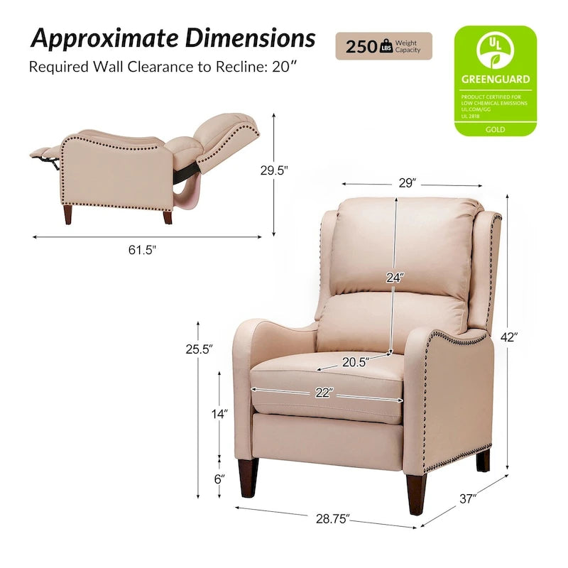 Brigida Modern Genuine Leather Nailhead Trim Recliner with Adjustable Footrest Set of 2 by HULALA HOME