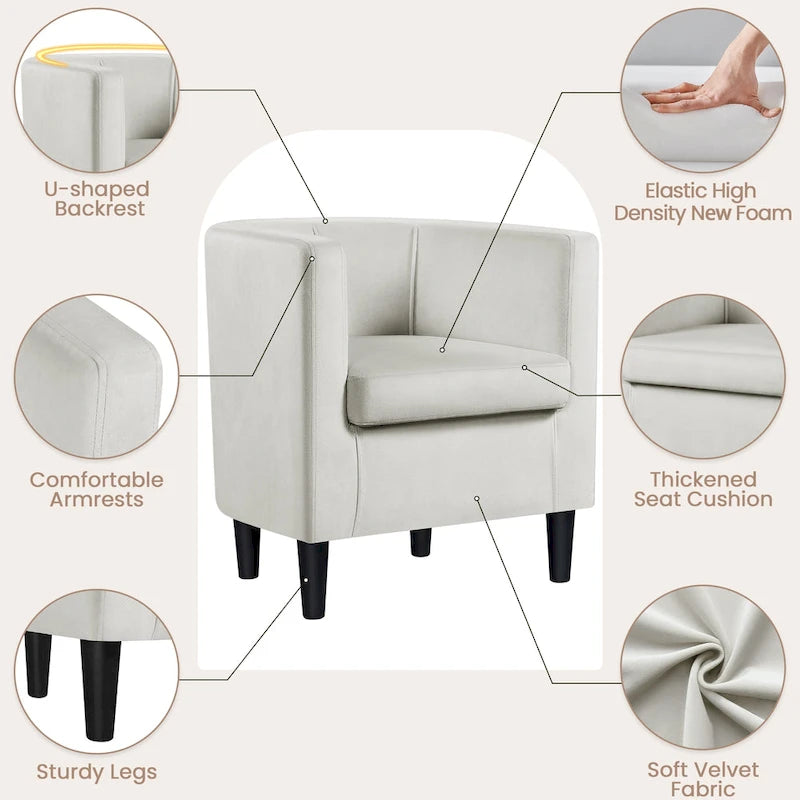 Modern Barrel-shaped Chair Upholstered Velvet Club Chair