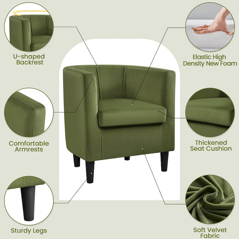 Modern Barrel-shaped Chair Upholstered Velvet Club Chair