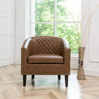 KINWELL PU Leather Tufted Barrel Chair Club Armchair with Nailheads