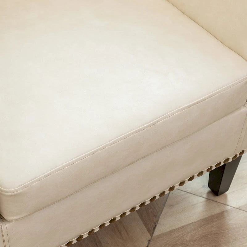 KINWELL PU Leather Tufted Barrel Chair Club Armchair with Nailheads