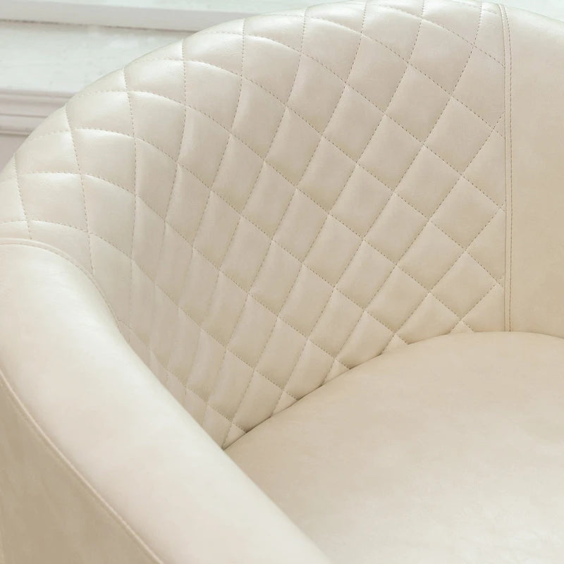 KINWELL PU Leather Tufted Barrel Chair Club Armchair with Nailheads