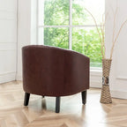 KINWELL PU Leather Tufted Barrel Chair Club Armchair with Nailheads