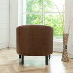 KINWELL PU Leather Tufted Barrel Chair Club Armchair with Nailheads