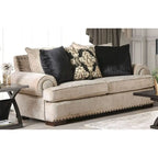 Jula Traditional Linen 2-Piece Sofa Set – Rolled Arms, Nailhead Trim, Beige or Brown