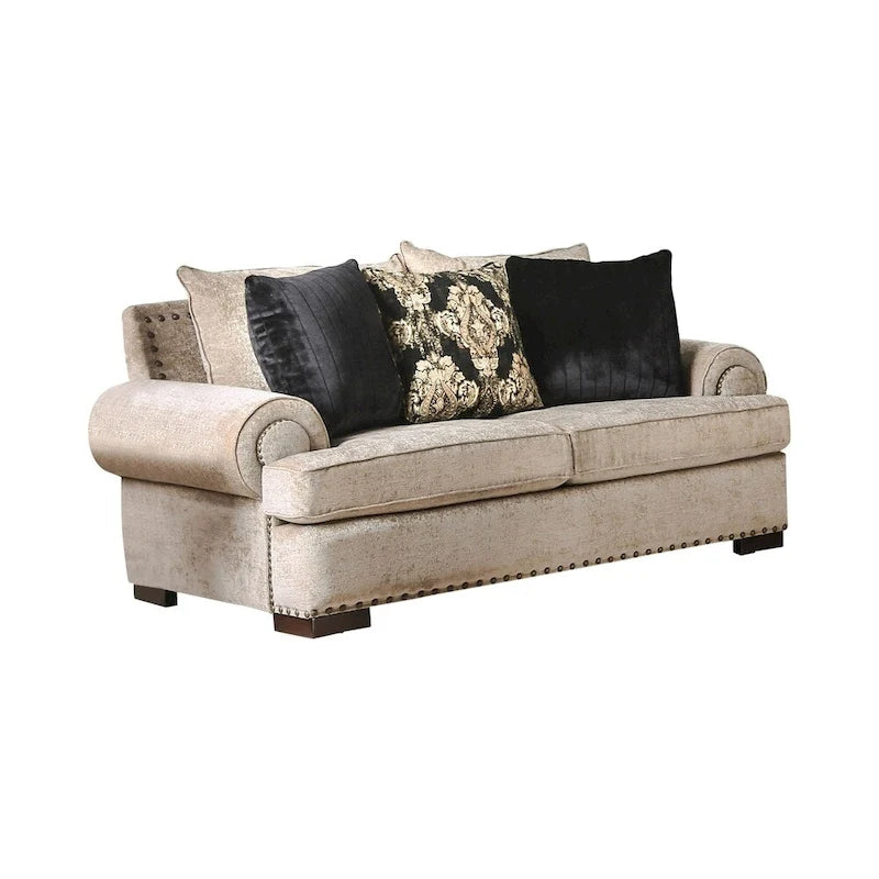 Jula Traditional Linen 2-Piece Sofa Set – Rolled Arms, Nailhead Trim, Beige or Brown