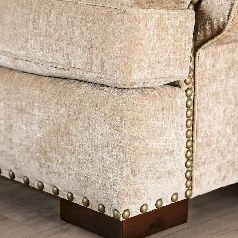 Jula Traditional Linen 2-Piece Sofa Set – Rolled Arms, Nailhead Trim, Beige or Brown