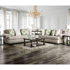Jula Traditional Linen 2-Piece Sofa Set – Rolled Arms, Nailhead Trim, Beige or Brown