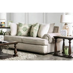 Jula Traditional Linen 2-Piece Sofa Set – Rolled Arms, Nailhead Trim, Beige or Brown