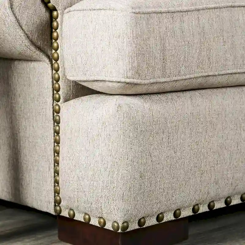 Jula Traditional Linen 2-Piece Sofa Set – Rolled Arms, Nailhead Trim, Beige or Brown