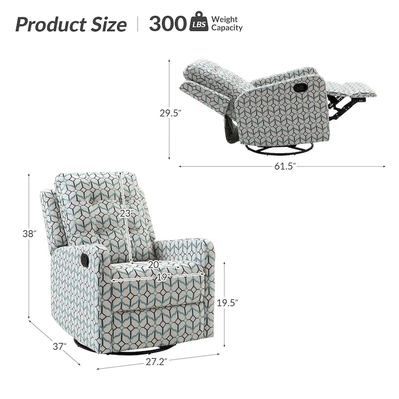 Arlette Floral Manual Swivel Recliner with Tufted Back Set of 2