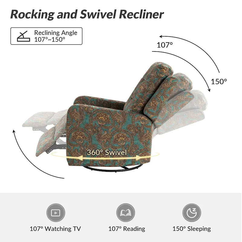 Arlette Floral Manual Swivel Recliner with Tufted Back Set of 2