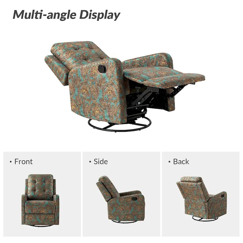 Arlette Floral Manual Swivel Recliner with Tufted Back Set of 2