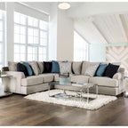 Ilka Transitional Chenille L-Shaped Sectional – Flared Arms, Seats 5, Beige or Grey