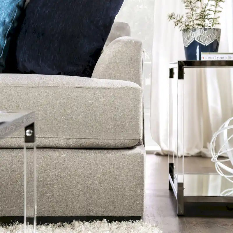 Ilka Transitional Chenille L-Shaped Sectional – Flared Arms, Seats 5, Beige or Grey