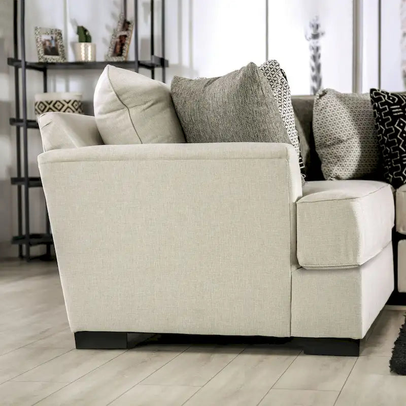 Ilka Transitional Chenille L-Shaped Sectional – Flared Arms, Seats 5, Beige or Grey
