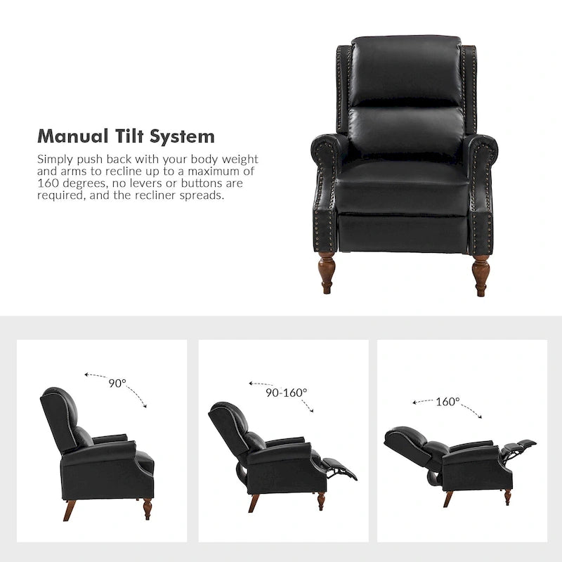 Terri Traditional Vegan Leather Manual Push Back Recliner by HULALA HOME