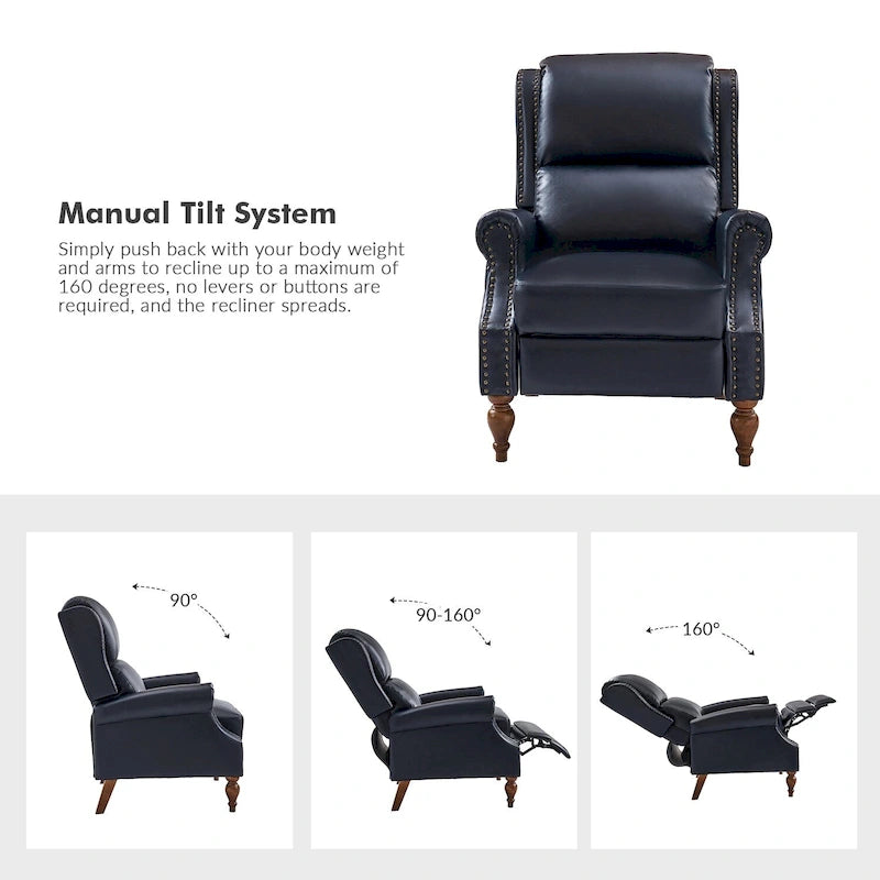 Terri Traditional Vegan Leather Manual Push Back Recliner by HULALA HOME
