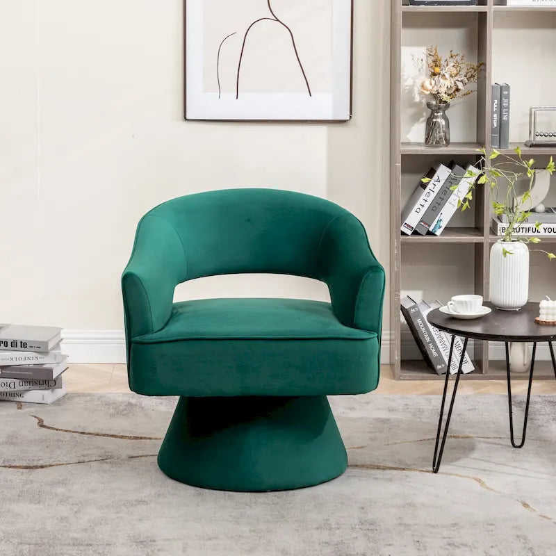 SEYNAR Modren Velvet Living Room Swivel Arm Barrel Chair with Tufted Back