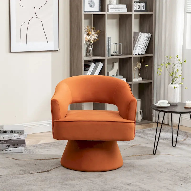 SEYNAR Modren Velvet Living Room Swivel Arm Barrel Chair with Tufted Back
