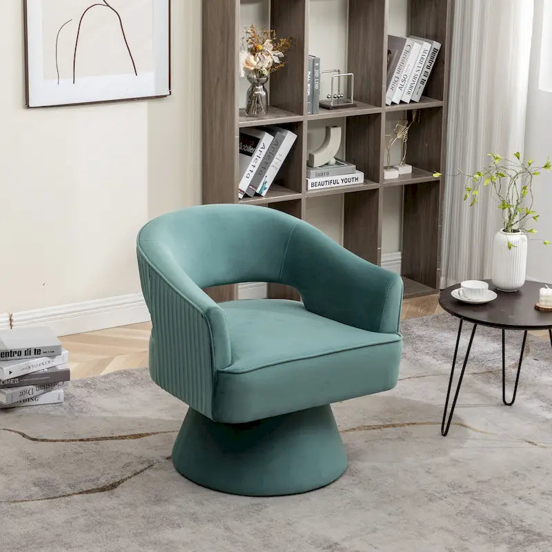 SEYNAR Modren Velvet Living Room Swivel Arm Barrel Chair with Tufted Back