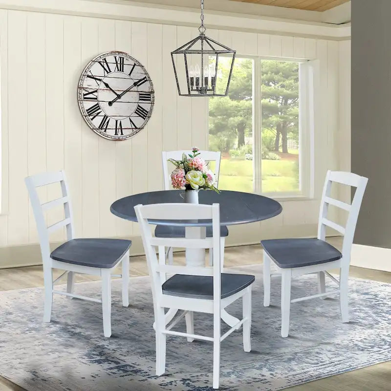 42" Drop Leaf Dining Table with 4 Ladderback Chairs – Solid Hardwood 5-Piece Set