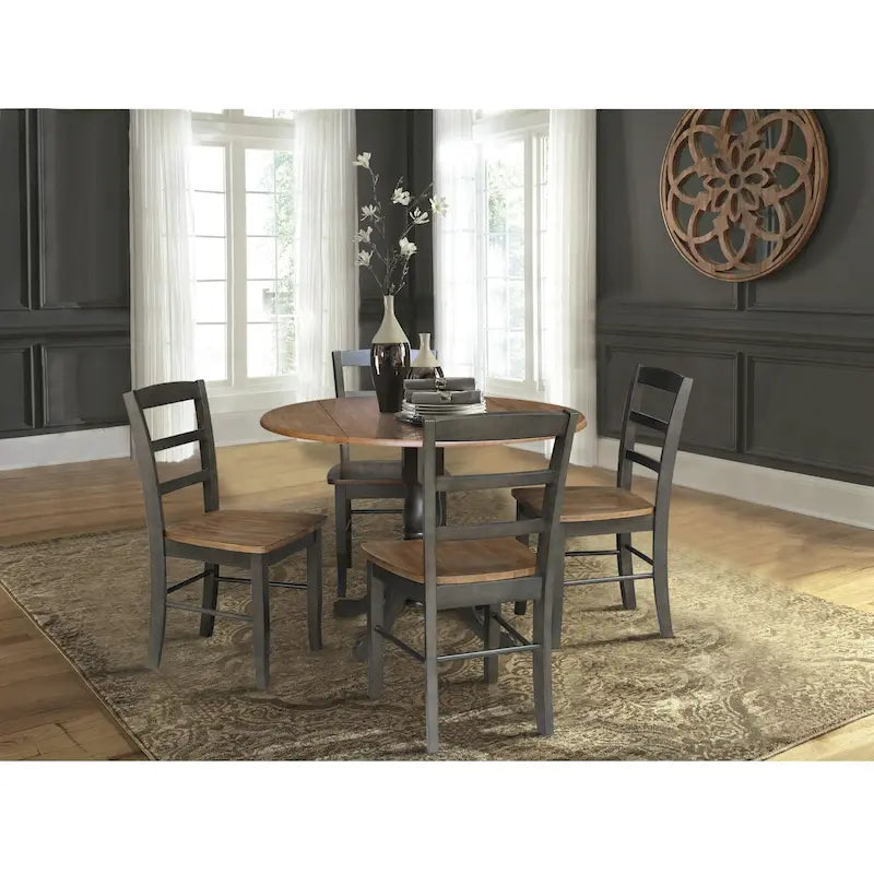 42" Drop Leaf Dining Table with 4 Ladderback Chairs – Solid Hardwood 5-Piece Set