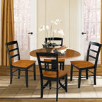 42" Drop Leaf Dining Table with 4 Ladderback Chairs – Solid Hardwood 5-Piece Set