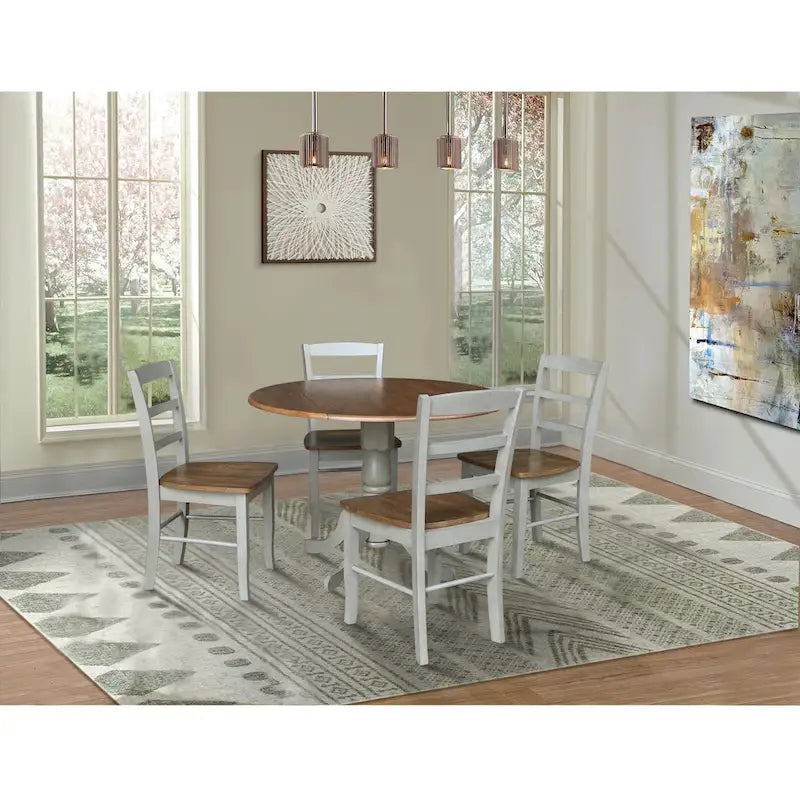 42" Drop Leaf Dining Table with 4 Ladderback Chairs – Solid Hardwood 5-Piece Set