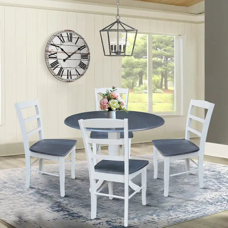 42" Drop Leaf Dining Table with 4 Ladderback Chairs – Solid Hardwood 5-Piece Set