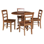 42" Drop Leaf Dining Table with 4 Ladderback Chairs – Solid Hardwood 5-Piece Set