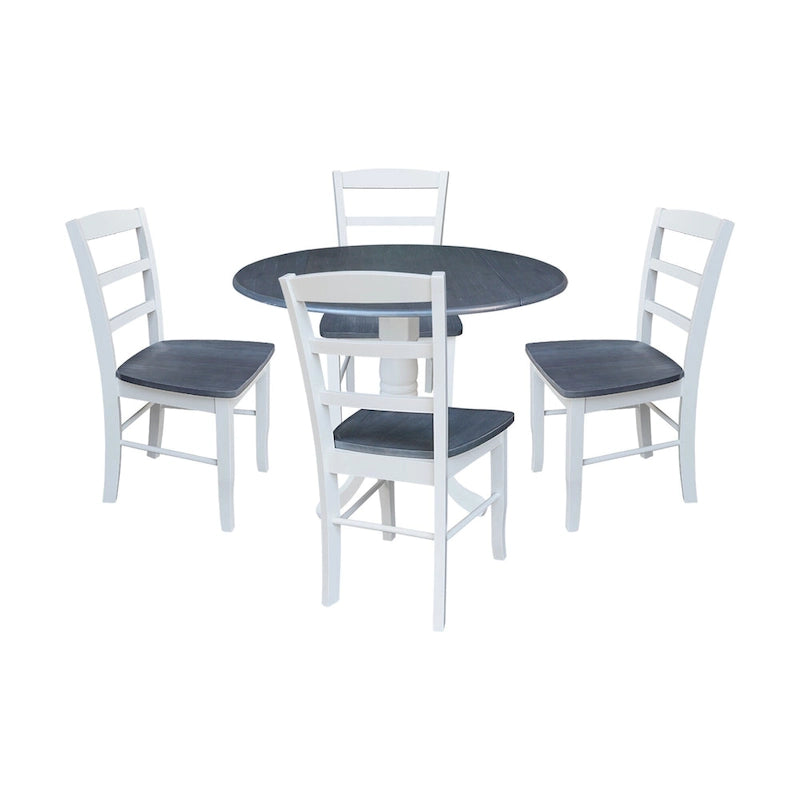 42" Drop Leaf Dining Table with 4 Ladderback Chairs – Solid Hardwood 5-Piece Set