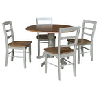 42" Drop Leaf Dining Table with 4 Ladderback Chairs – Solid Hardwood 5-Piece Set