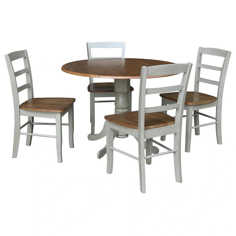 42" Drop Leaf Dining Table with 4 Ladderback Chairs – Solid Hardwood 5-Piece Set