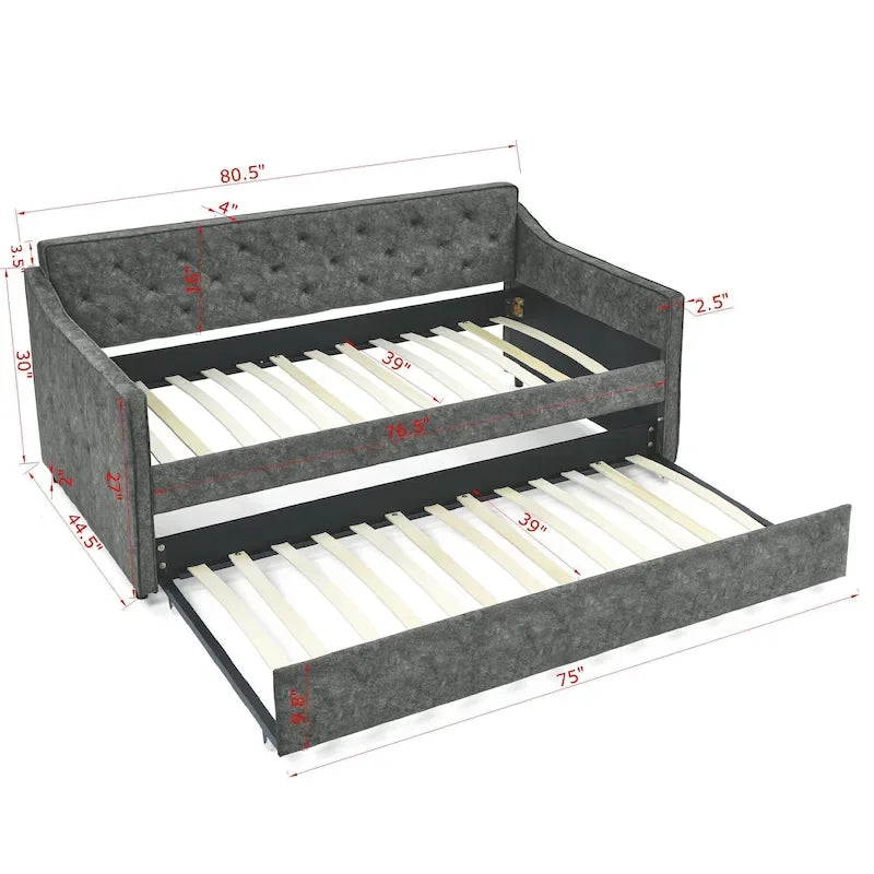 Twin Size Daybed with Twin Size Trundle Upholstered