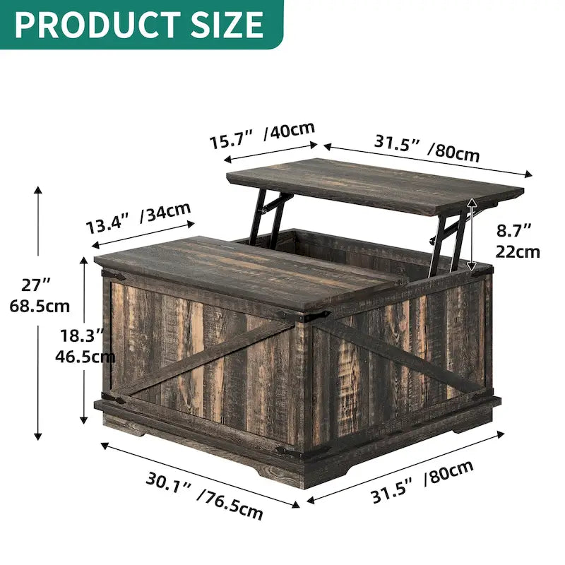 Moasis Farmhouse Lift Top Square Coffee Table with Storage
